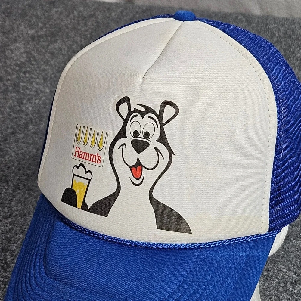 Vintage Hamms Beer Trucker Hat Blue White Bear 90s Brewery Americana Festival